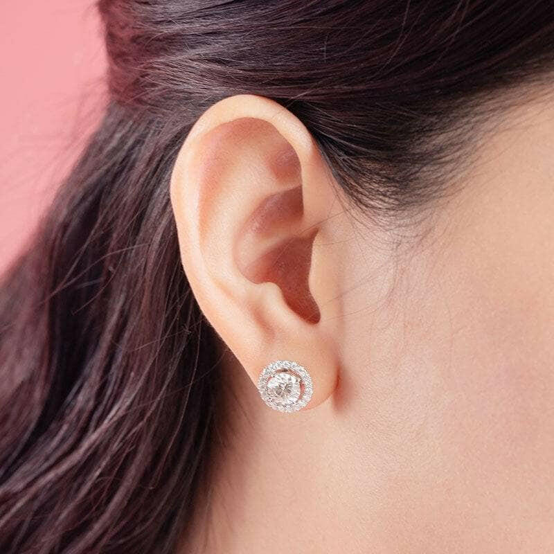 1.0 Ct Round Diamond Halo Stud Earrings-Evani Jewelry