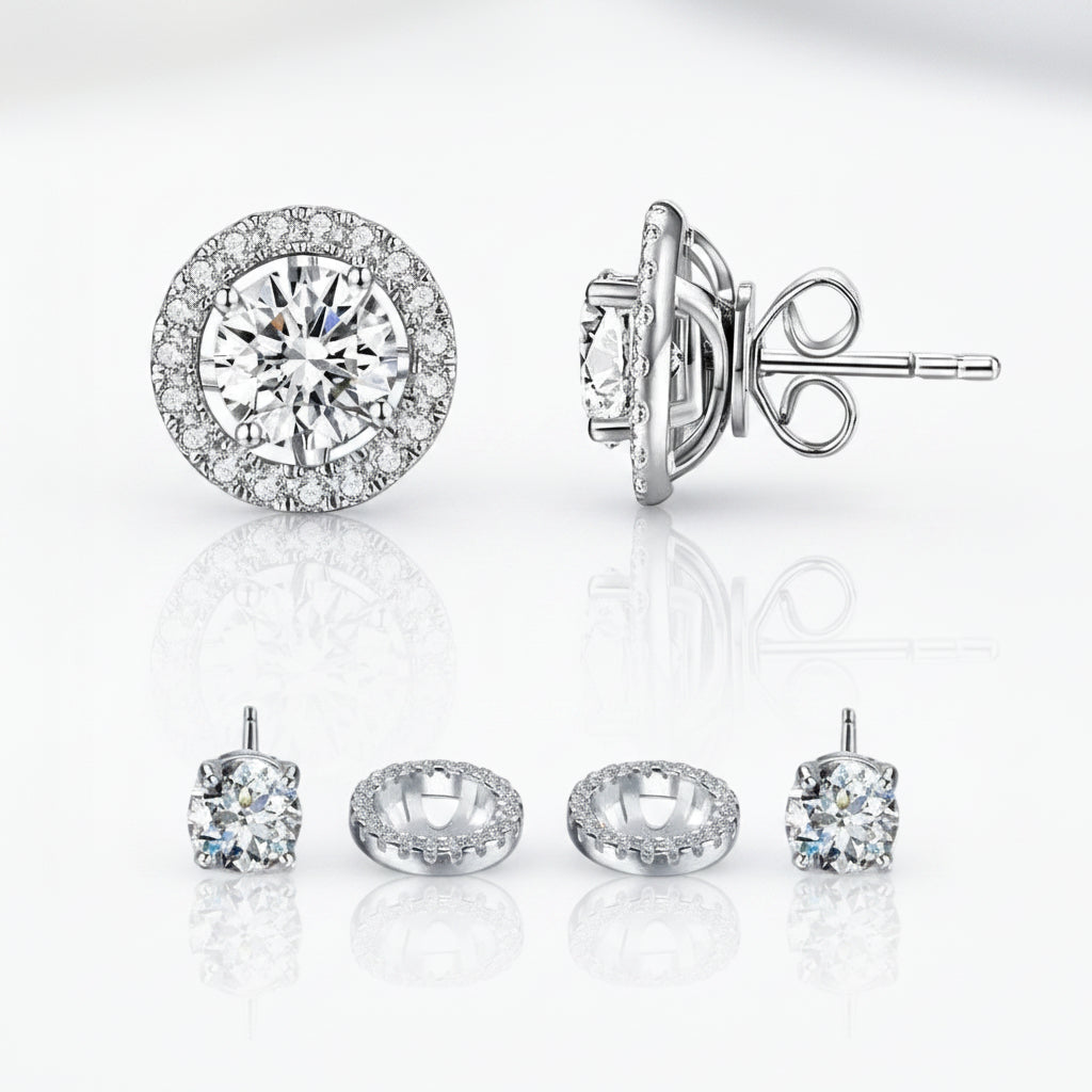 1.0 Ct Round Diamond Halo Stud Earrings-Evani Jewelry