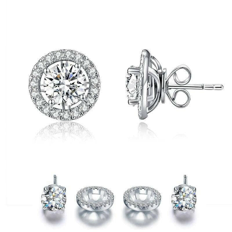 1.0 Ct Round Diamond Halo Stud Earrings-Evani Naomi Jewelry