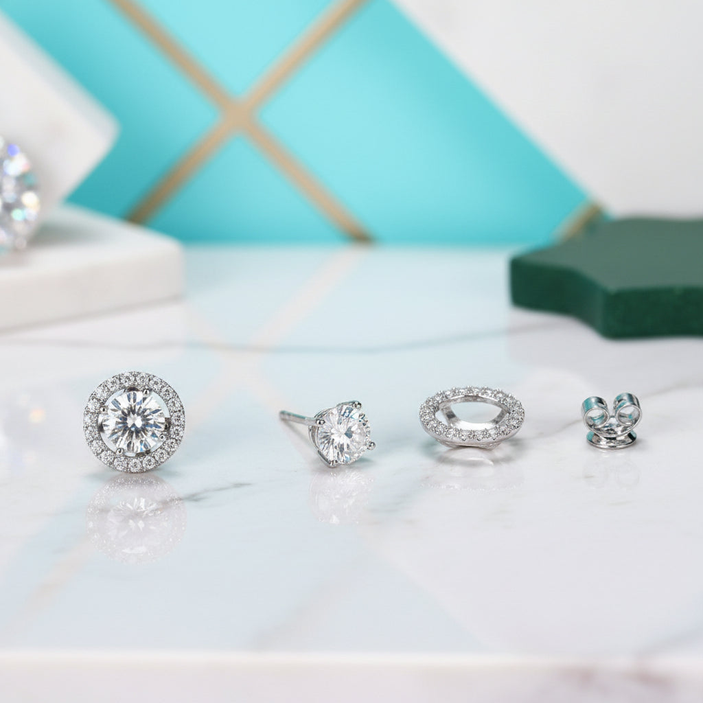 1.0 Ct Round Diamond Halo Stud Earrings-Evani Jewelry