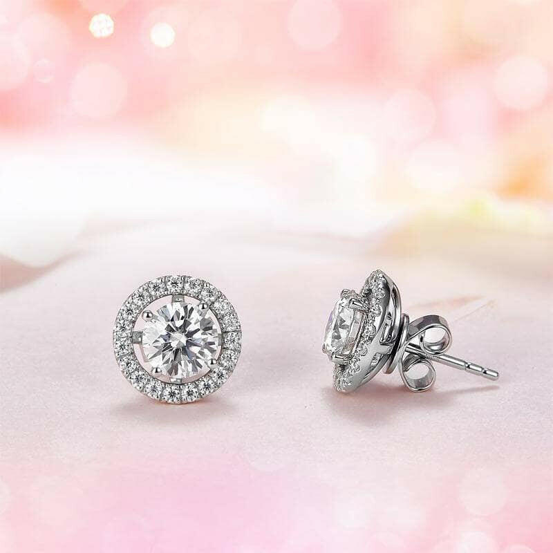 1.0 Ct Round Diamond Halo Stud Earrings-Evani Naomi Jewelry