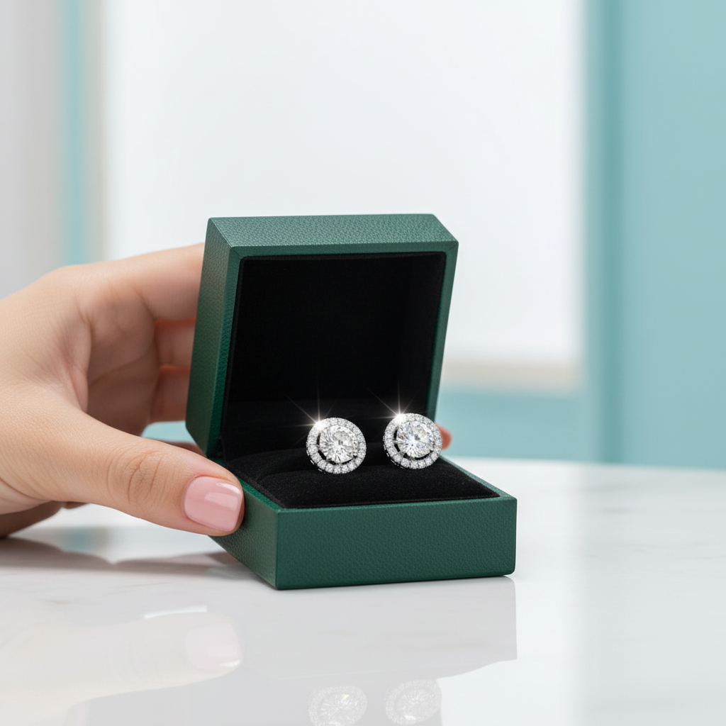 1.0 Ct Round Diamond Option Halo Stud Earrings