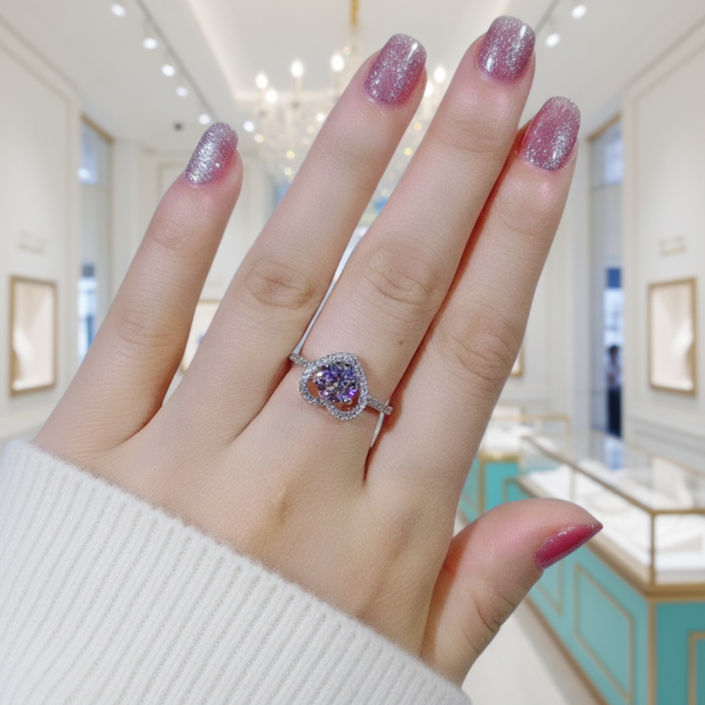 1.0 Ct Round Diamond Heart Style Engagement Ring-Evani Jewelry
