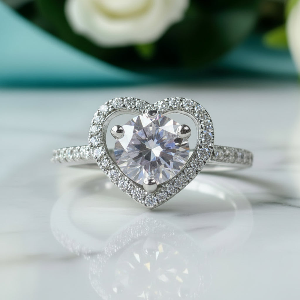 1.0 Ct Round Diamond Heart Style Engagement Ring-Evani Jewelry