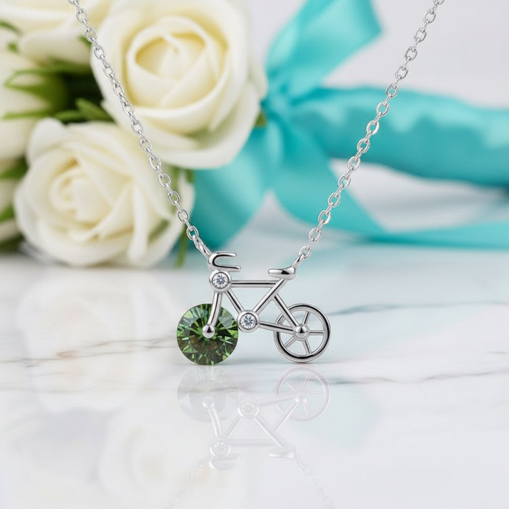 1.0 Ct Round Cut Emerald Lovely Bicycle Necklace-Evani Jewelry