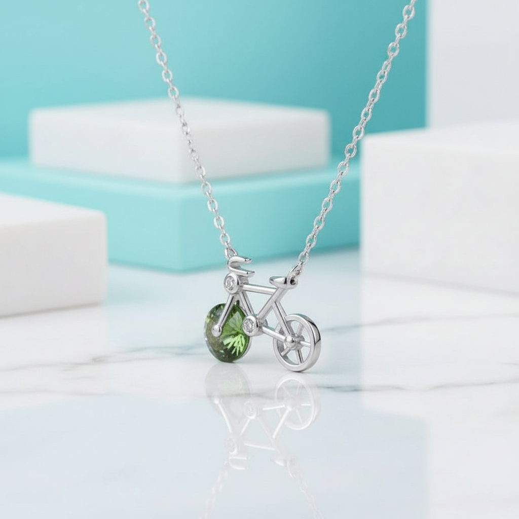 1.0 Ct Round Cut Emerald Lovely Bicycle Necklace-Evani Jewelry