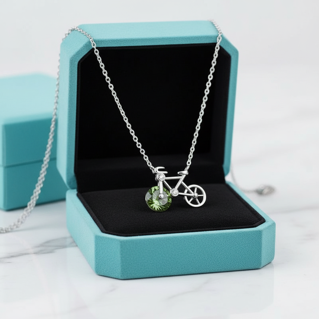 1.0 Ct Round Cut Emerald Lovely Bicycle Necklace-Evani Jewelry