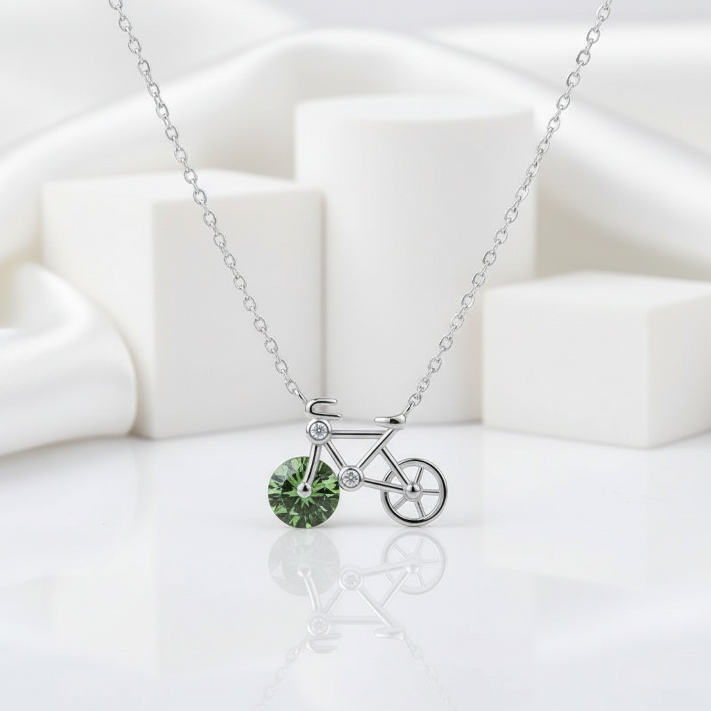 1.0 Ct Round Cut Emerald Lovely Bicycle Necklace-Evani Jewelry