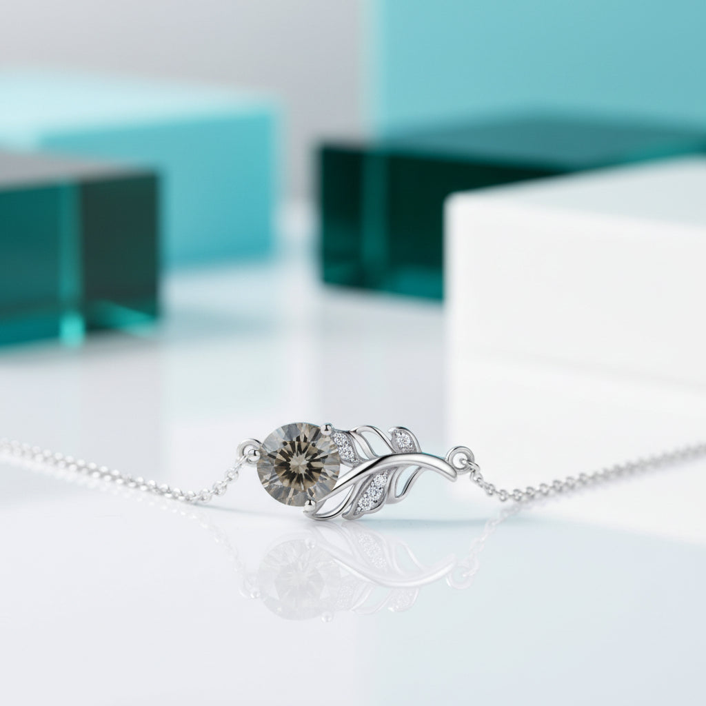 1.0 Ct Round Diamond Lucky Leaf Necklace-Evani Jewelry