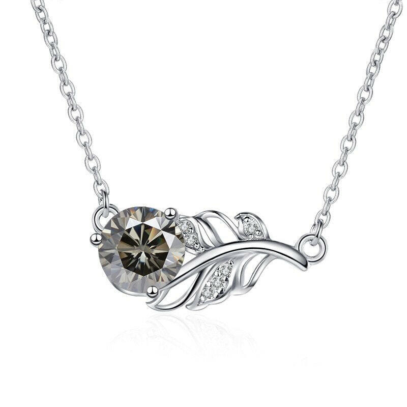 1.0 Ct Round Diamond Lucky Leaf Necklace-Evani Naomi Jewelry