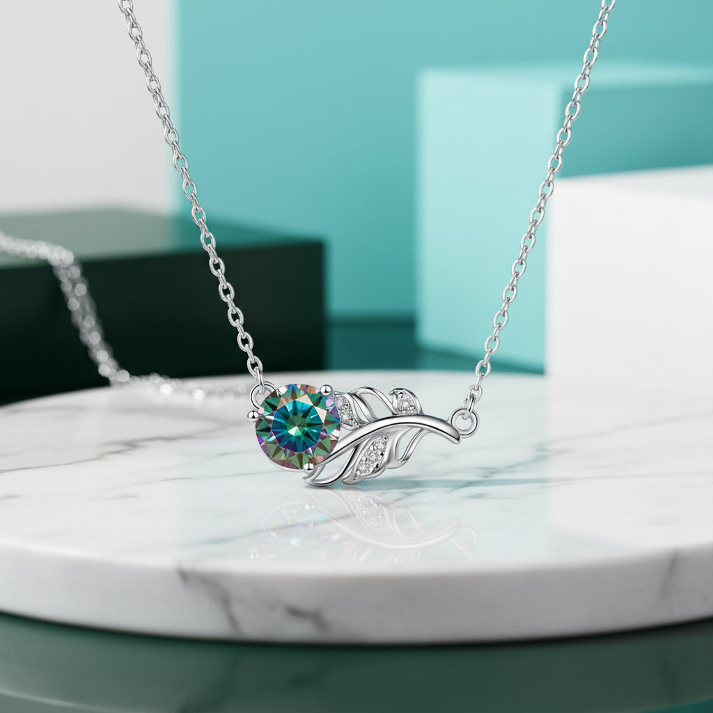 1.0 Ct Round Diamond Lucky Leaf Necklace-Evani Jewelry