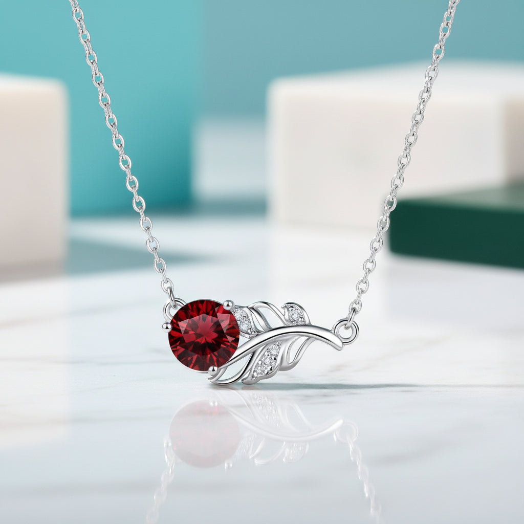 1.0 Ct Round Cut Ruby Lucky Leaf Necklace-Evani Jewelry