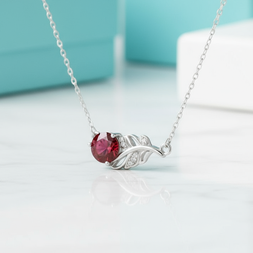 1.0 Ct Round Cut Lucky Leaf Garnet Necklace-Evani Jewelry