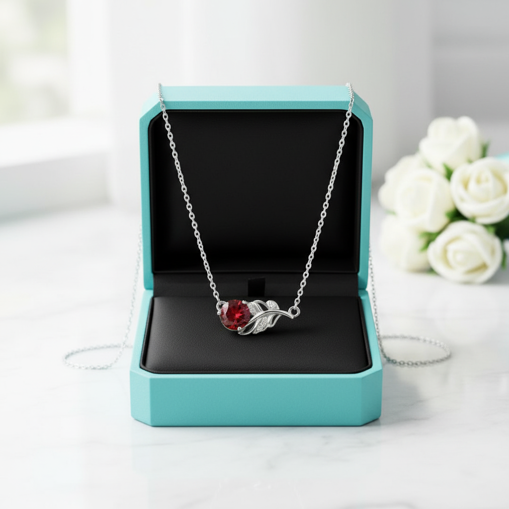 1.0 Ct Round Cut Lucky Leaf Garnet Necklace