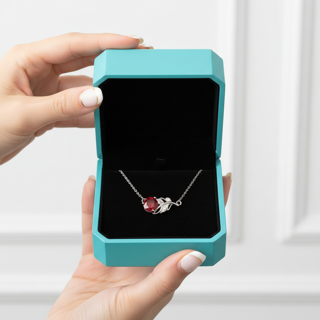 1.0 Ct Round Cut Ruby Lucky Leaf Necklace-Evani Jewelry