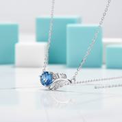 1.0 Ct Round Cut Sapphire Birthstone Lucky Leaf Necklace-Evani Jewelry