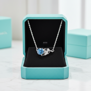 1.0 Ct Round Cut Sapphire Birthstone Lucky Leaf Necklace-Evani Jewelry