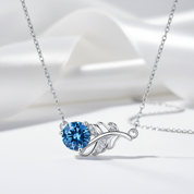 1.0 Ct Round Cut Sapphire Birthstone Lucky Leaf Necklace-Evani Jewelry