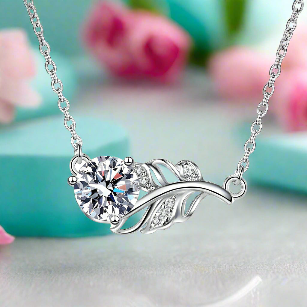 1.0 Ct Round Diamond Lucky Leaf Necklace-Evani Naomi Jewelry