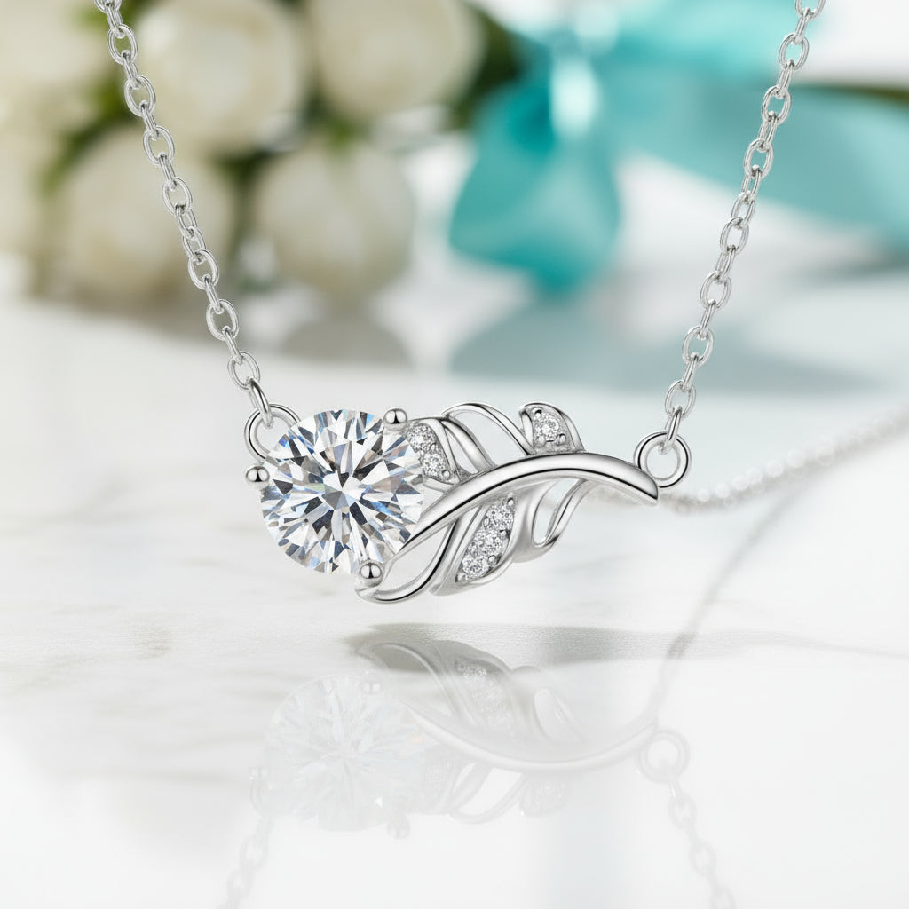 1.0 Ct Round Cut Diamond Birthstone Lucky Leaf Necklace-Evani Jewelry
