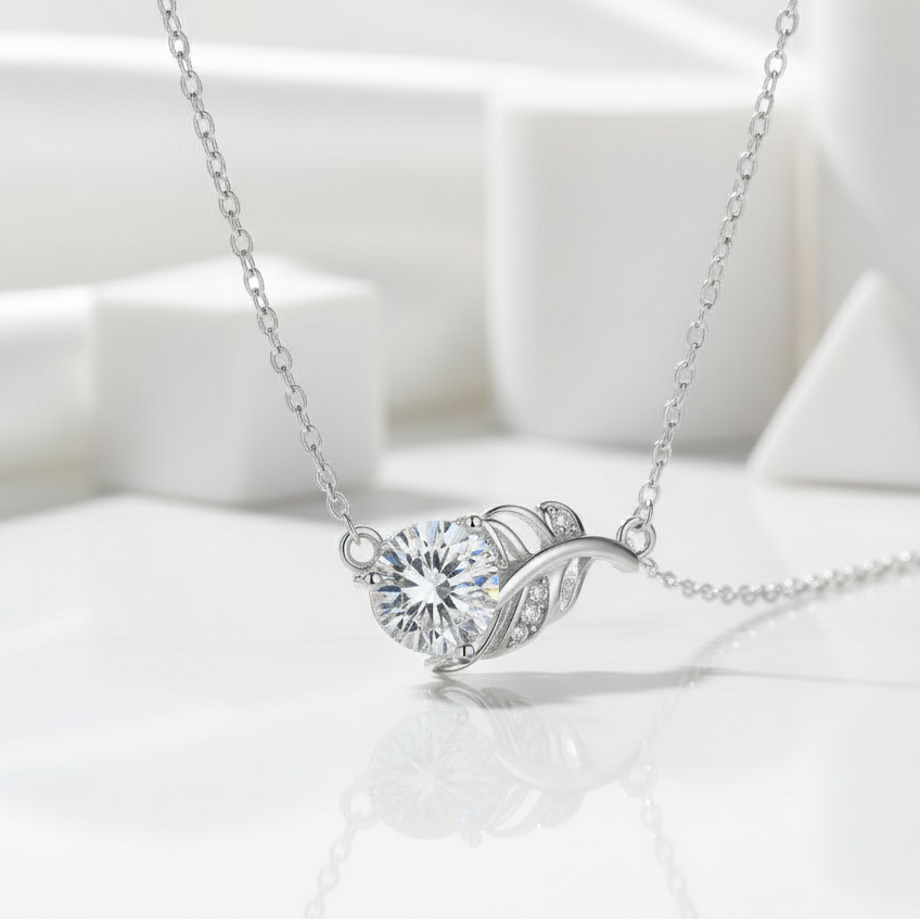 1.0 Ct Round Cut Diamond Birthstone Lucky Leaf Necklace-Evani Jewelry