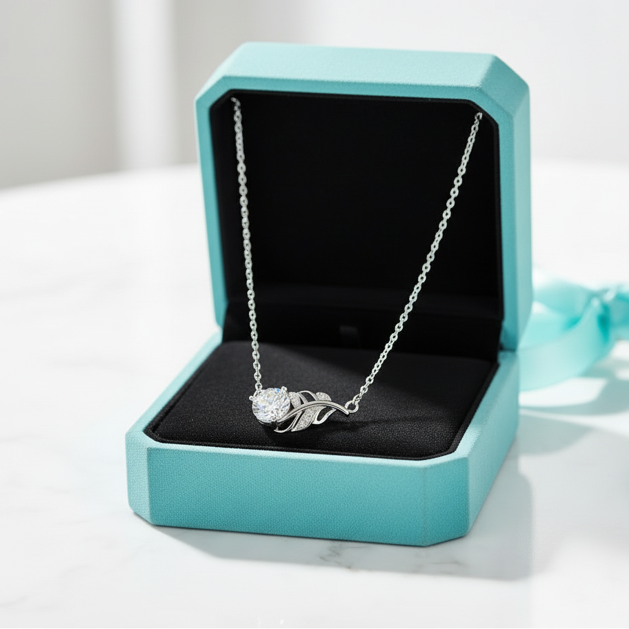 1.0 Ct Round Cut Diamond Birthstone Lucky Leaf Necklace-Evani Jewelry