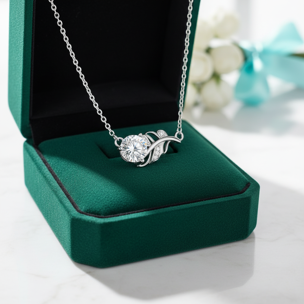 1.0 Ct Round Diamond Option Lucky Leaf Necklace