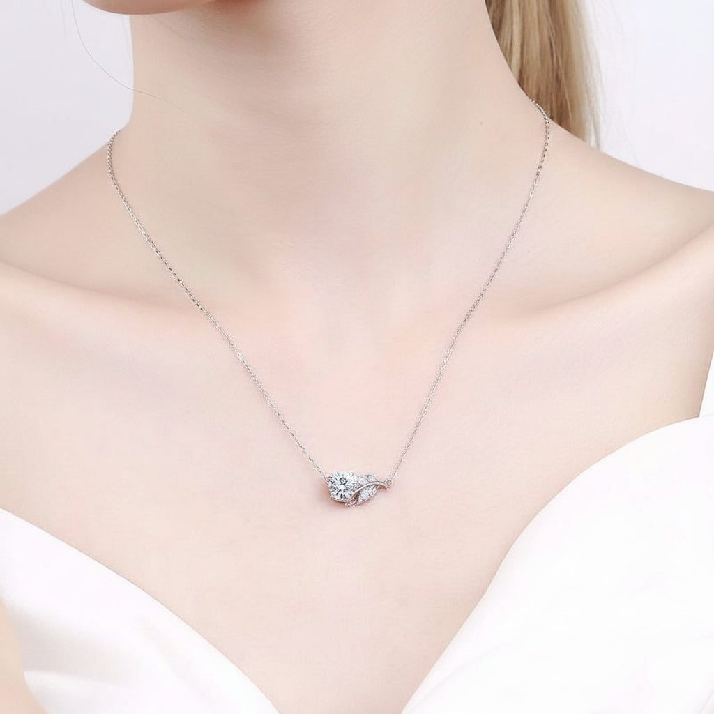 1.0 Ct Round Cut Diamond Birthstone Lucky Leaf Necklace-Evani Jewelry