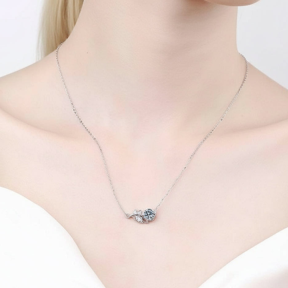 1.0 Ct Round Diamond Lucky Leaf Necklace-Evani Naomi Jewelry