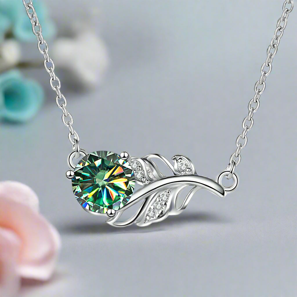 1.0 Ct Round Diamond Lucky Leaf Necklace-Evani Naomi Jewelry