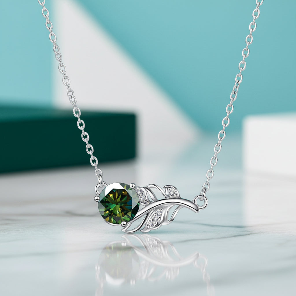 1.0 Ct Emerald Birthstone Round Cut Lucky Leaf Necklace-Evani Jewelry