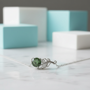 1.0 Ct Emerald Birthstone Round Cut Lucky Leaf Necklace-Evani Jewelry