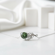 1.0 Ct Emerald Birthstone Round Cut Lucky Leaf Necklace-Evani Jewelry