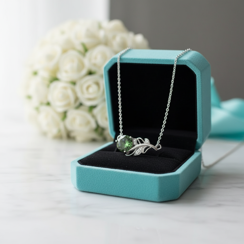 1.0 Ct Emerald Birthstone Round Cut Lucky Leaf Necklace-Evani Jewelry