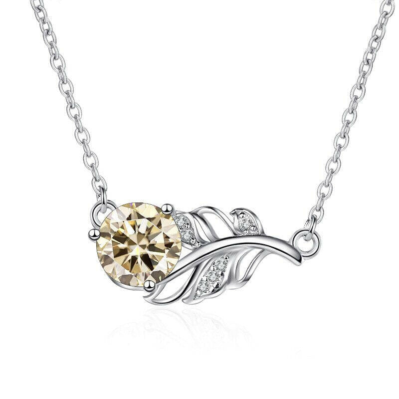 1.0 Ct Round Diamond Lucky Leaf Necklace-Evani Naomi Jewelry