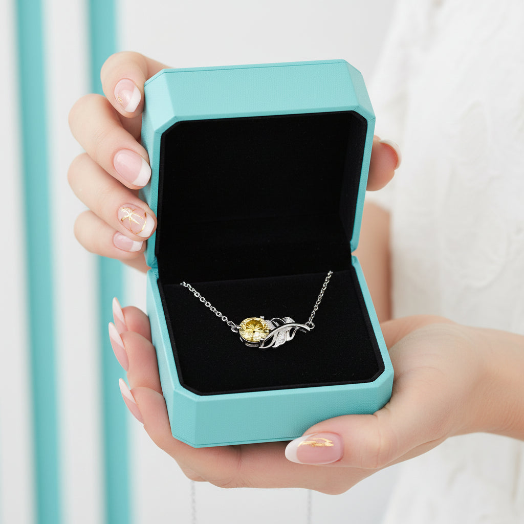 1.0 Ct Round Diamond Lucky Leaf Topaz and Citrine Necklace-Evani Jewelry