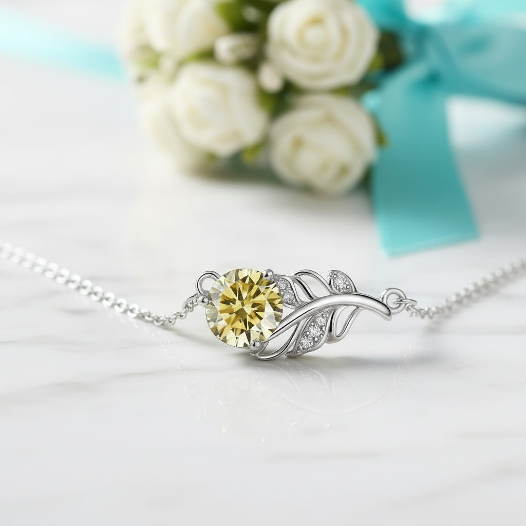 1.0 Ct Round Cut Lucky Leaf Topaz and Citrine Necklace - Evani Naomi Jewelry