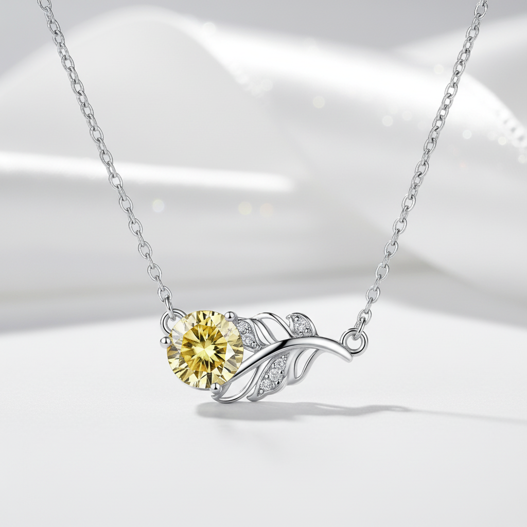 1.0 Ct Round Cut Lucky Leaf Topaz and Citrine Necklace
