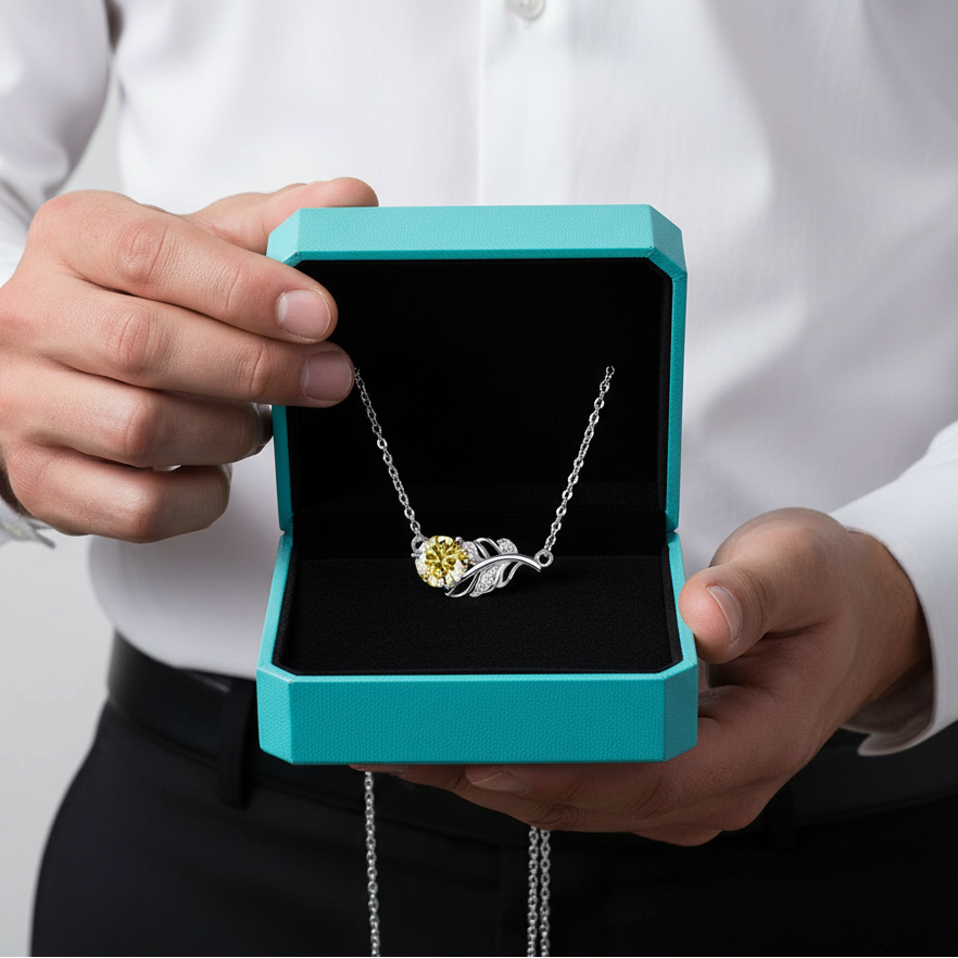 1.0 Ct Round Cut Lucky Leaf Topaz and Citrine Necklace - Evani Naomi Jewelry