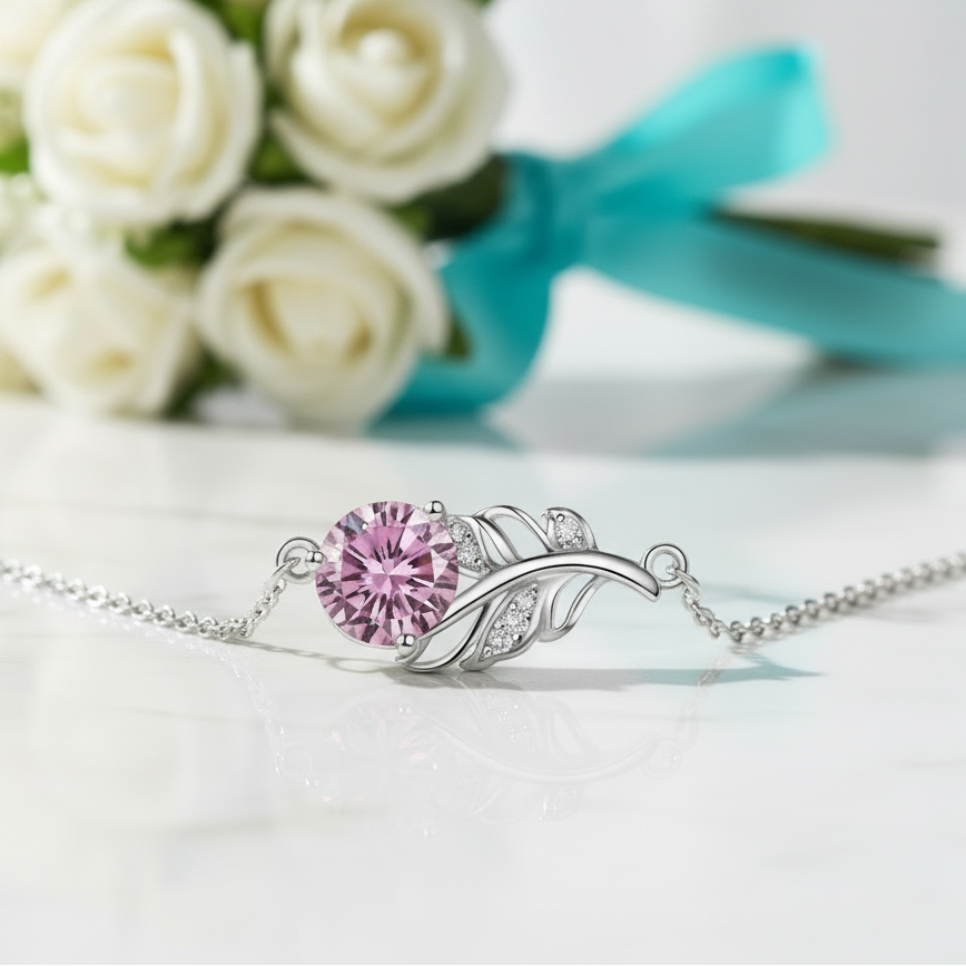 1.0 Ct Round Cut Lucky Leaf Tourmaline Birthstone Necklace - Evani Naomi Jewelry