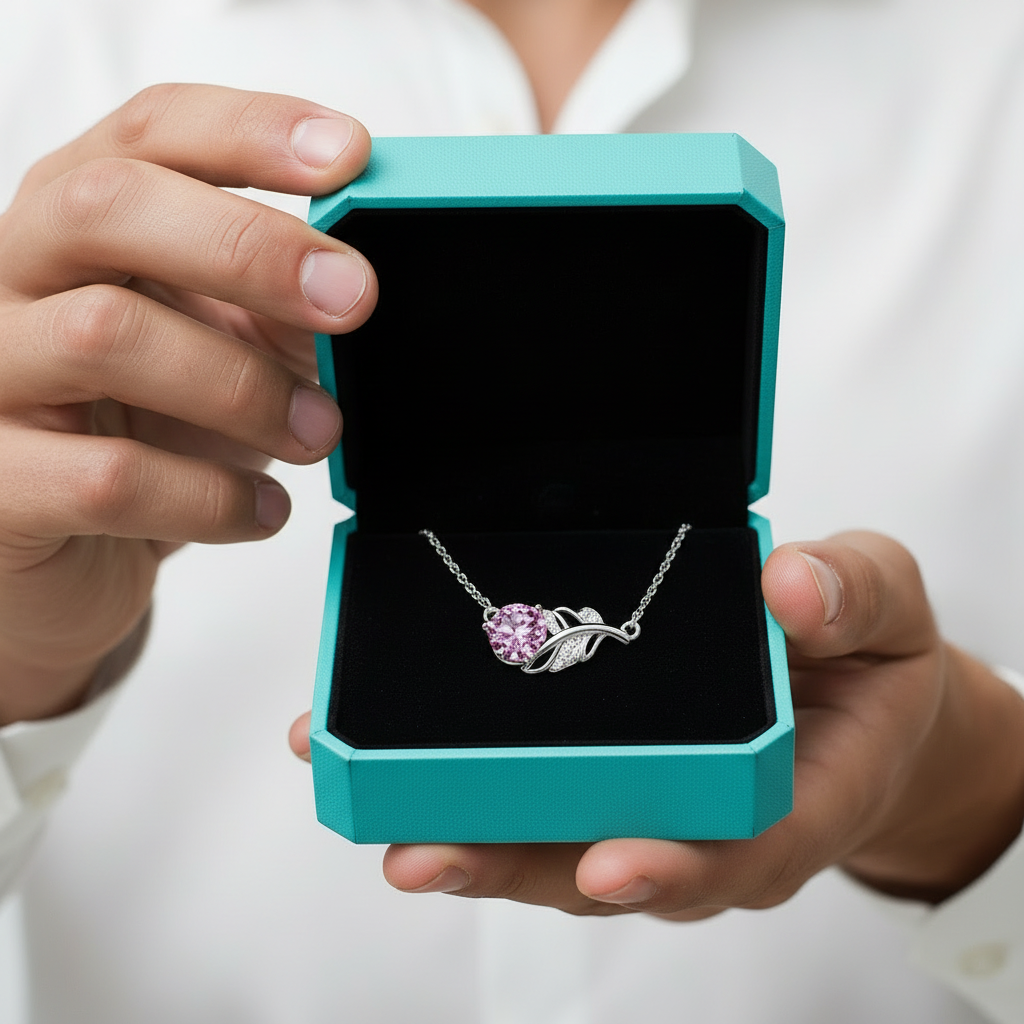 1.0 Ct Round Cut Lucky Leaf Tourmaline Birthstone Necklace