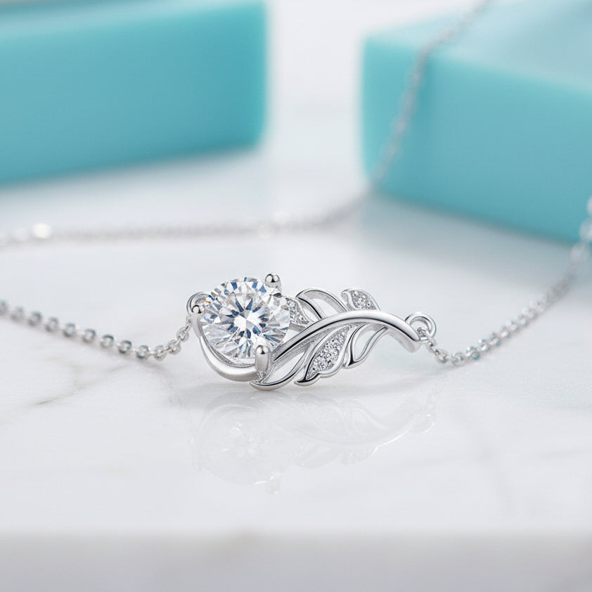 1.0 Ct Round Cut Diamond Birthstone Lucky Leaf Necklace-Evani Jewelry