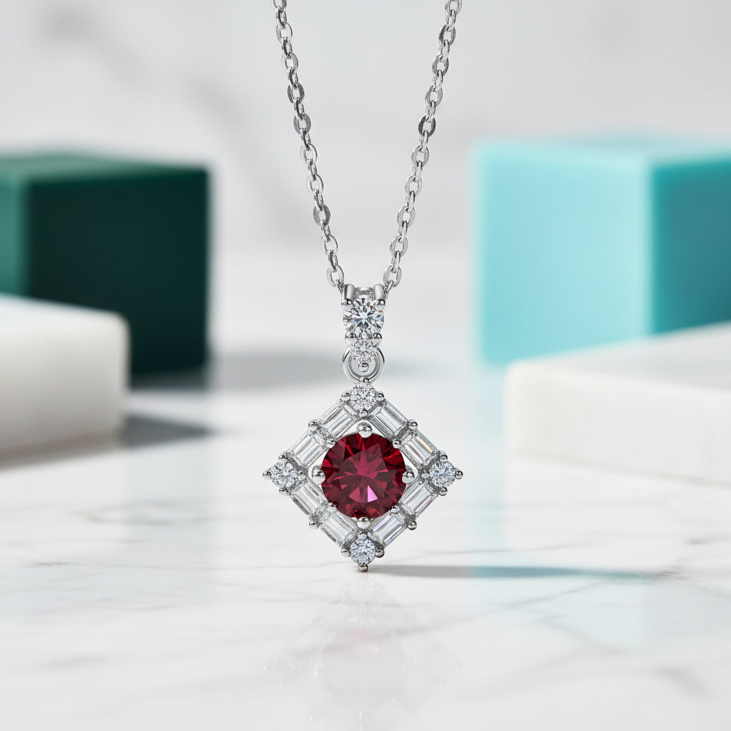 1.0 Ct Round Cut Ruby Birthstone Necklace-Evani Jewelry