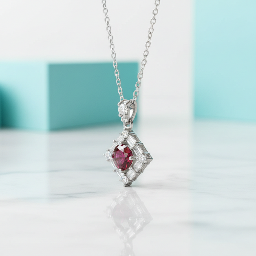 1.0 Ct Round Cut Garnet Birthstone Pendant Necklace