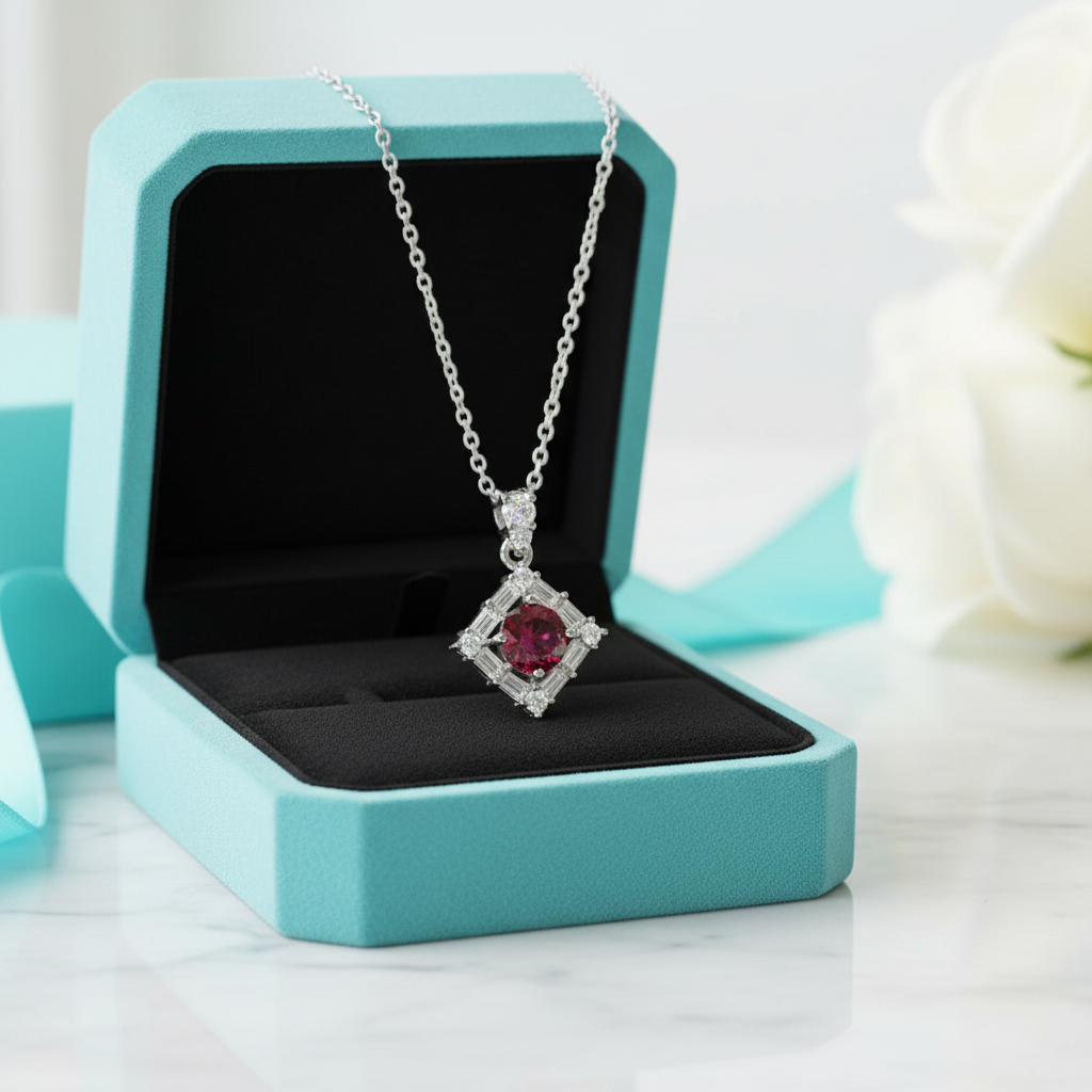 1.0 Ct Round Cut Ruby Birthstone Necklace-Evani Jewelry