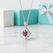 1.0 Ct Round Cut Ruby Birthstone Necklace-Evani Jewelry
