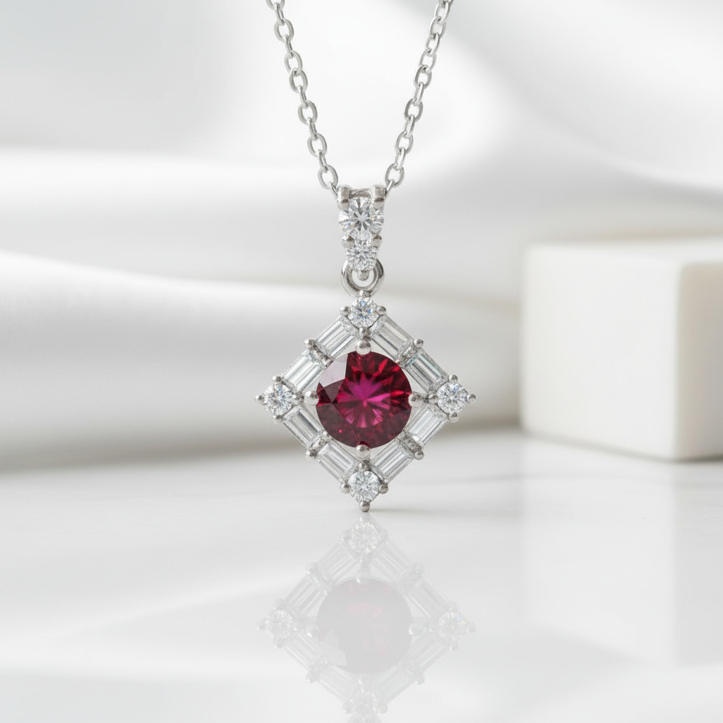1.0 Ct Round Cut Garnet Birthstone Pendant Necklace