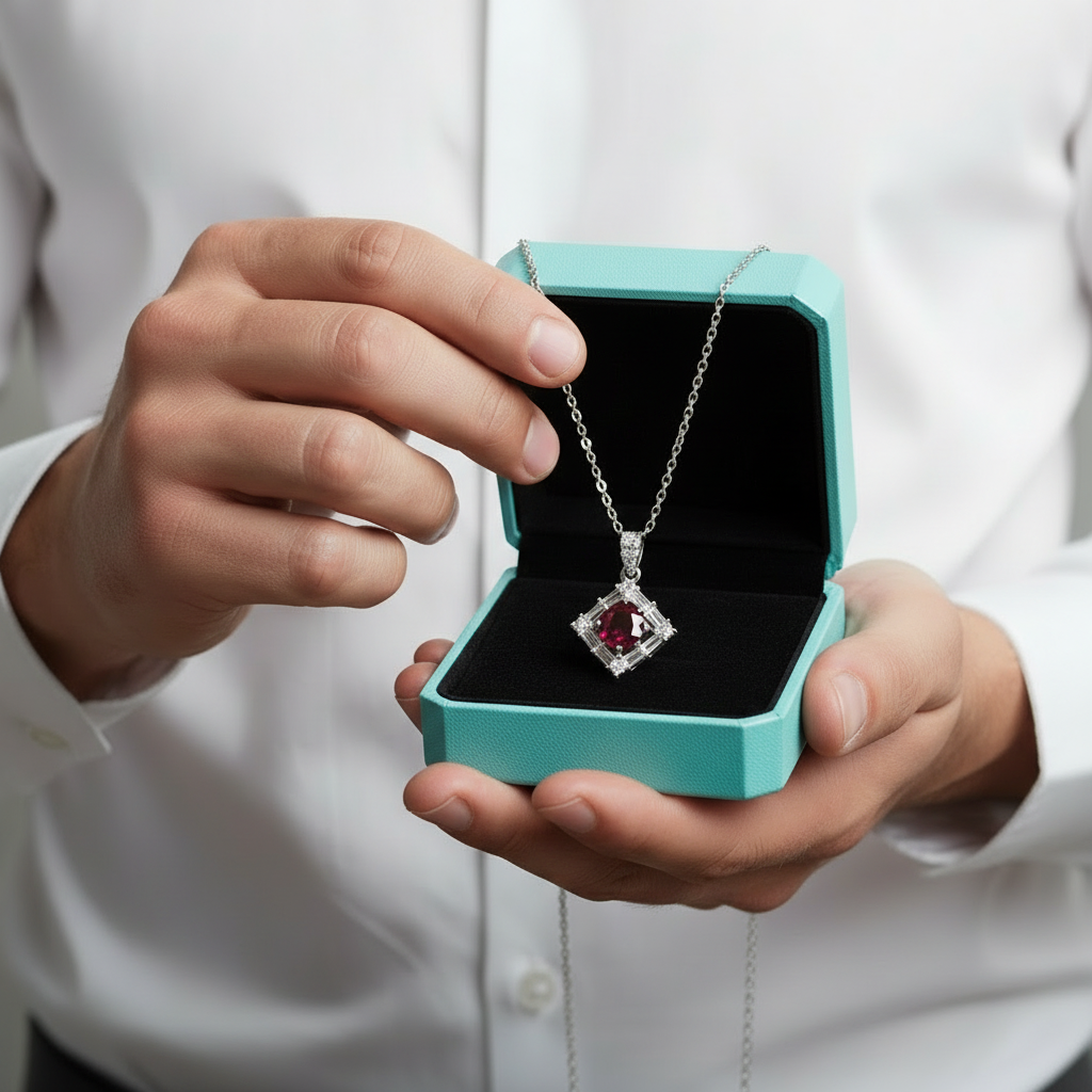 1.0 Ct Round Cut Ruby Birthstone Necklace-Evani Jewelry