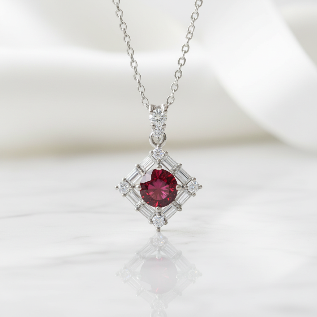 1.0 Ct Round Cut Ruby Birthstone Necklace-Evani Jewelry