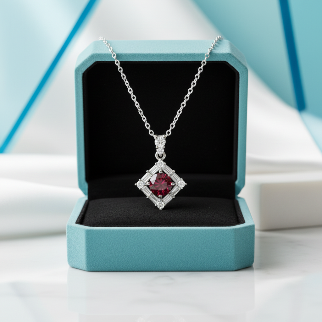 1.0 Ct Round Cut Garnet Birthstone Pendant Necklace-Evani Jewelry